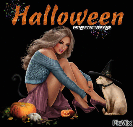 halloween girl cat - Ingyenes animált GIF