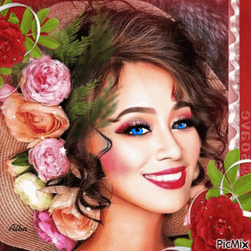 Retrato de mujer con rosas - 無料のアニメーション GIF