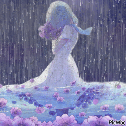 rainy anime girl - Безплатен анимиран GIF