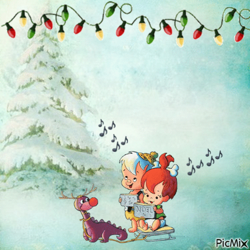 Pebbles and Bamm-Bamm sing Christmas songs - 免费动画 GIF