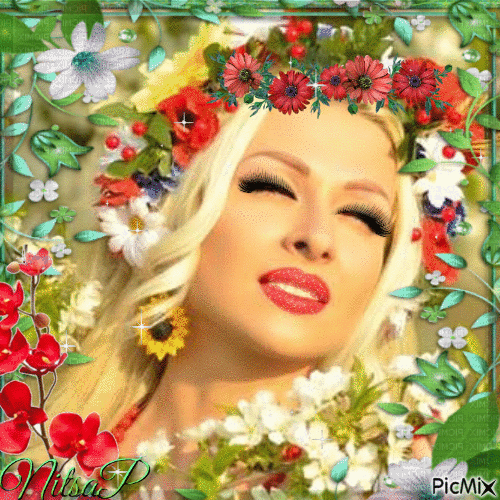 Portrait of a lady with flowers - GIF animado gratis