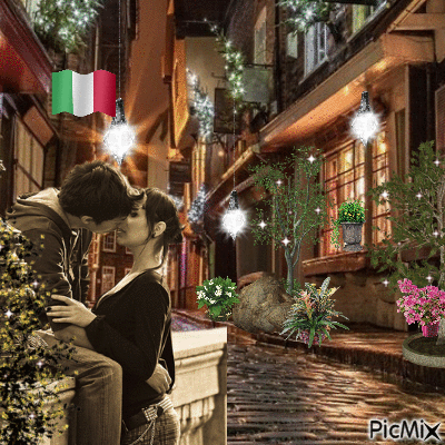 streets of italy with flowers - GIF animado gratis