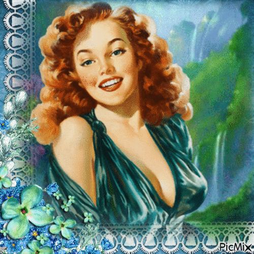 Portrait vintage en vert et bleu...concours - Gratis animeret GIF