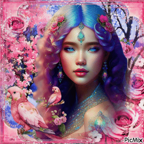 Femme fantasy - Couleur rose et bleu - Nemokamas animacinis gif