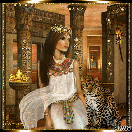 Queen and her leopard - GIF animé gratuit