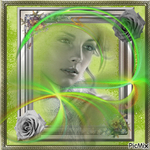 Femme en vert et gris - Δωρεάν κινούμενο GIF