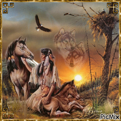 Native American sunset - GIF animé gratuit