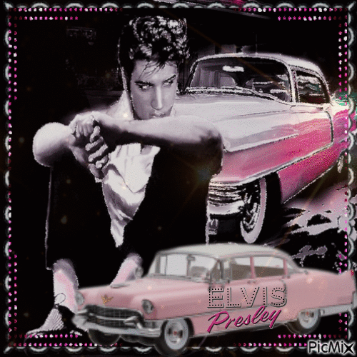 Elvis und sein rosafarbener Cadillac - 無料のアニメーション GIF