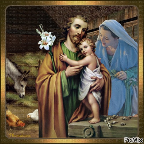 Le jeune Jésus et ses parents, Marie et Joseph. - Free PNG
