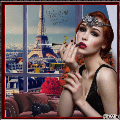 Concours :  Femme vintage - arrière-plan de Paris - Free animated GIF