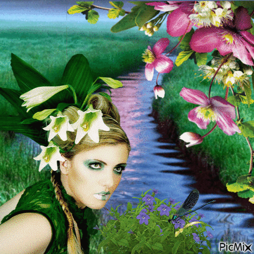 laura flowers watter girl - Darmowy animowany GIF