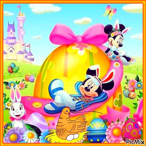 Joyeuses Pâques avec Mickey et Minnie - PNG gratuit