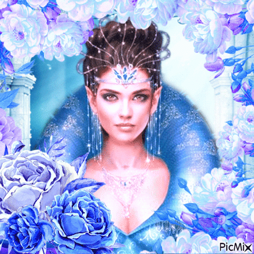 Bleu / Princesse et les roses - Gratis animerad GIF