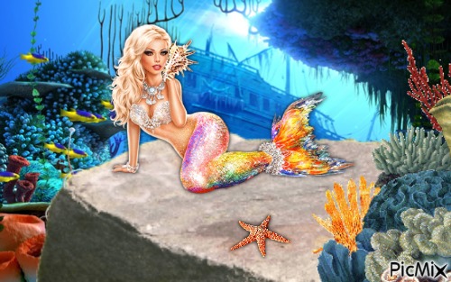 Mermaid and seashell - png ฟรี