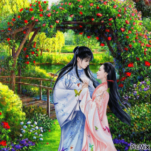 couple asiatique dans le jardin