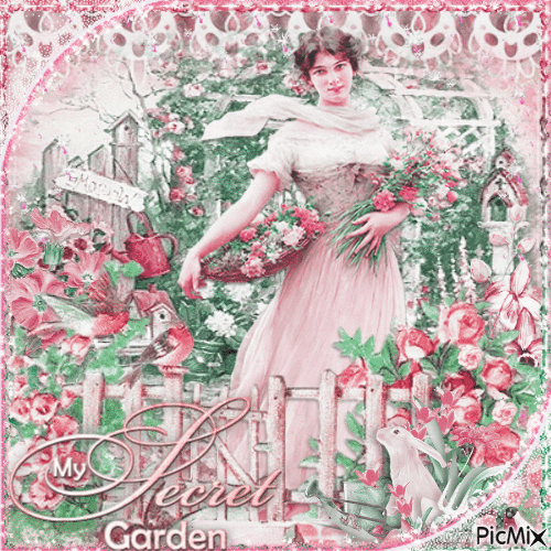 Woman in a Garden - Vintage - 免费动画 GIF