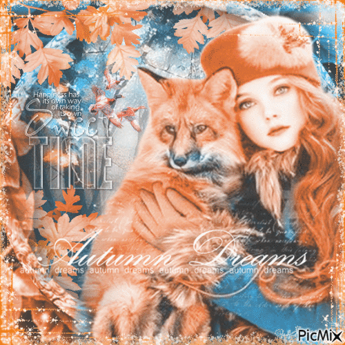 Autumn woman fox - GIF animé gratuit