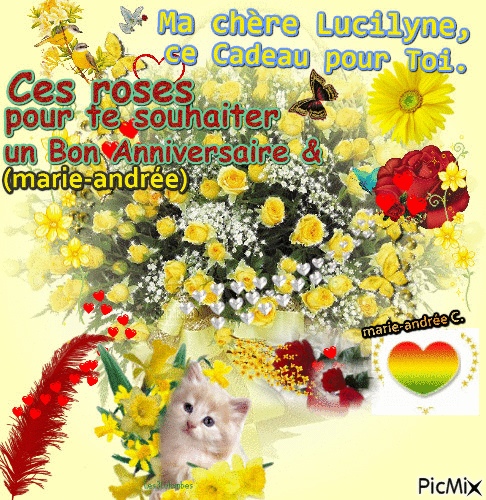 Roses, coeurs, fleurs - Amitié - Cadeau-Anniversaire. - GIF animasi gratis