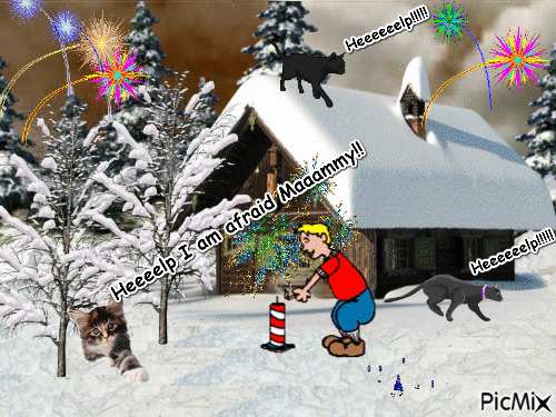 Keep long distance from houses and take care of animals in firework - GIF animé gratuit