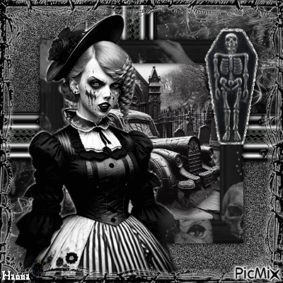 {♠}Gothic Taylor Swift Zombie in B&W{♠} - Free animated GIF