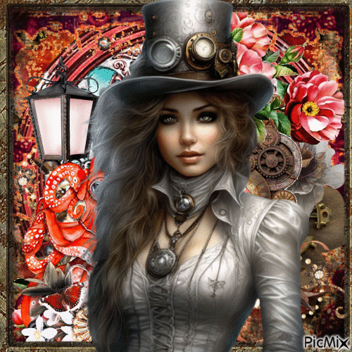 Portrait d'une belle femme Steampunk - Kostenlose animierte GIFs