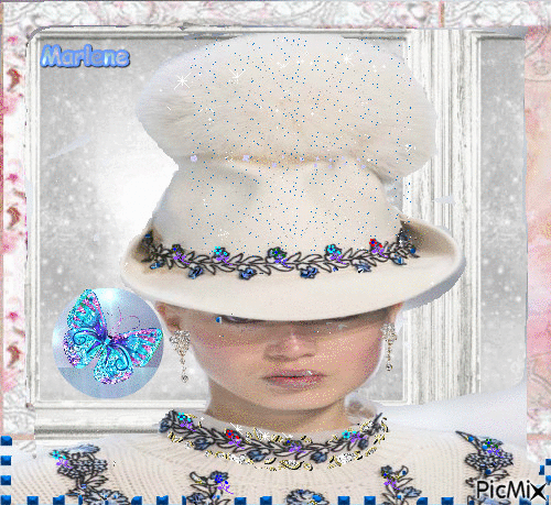 Portrait Woman Colors Hat Deco Butterfly White Fashion - Free animated GIF