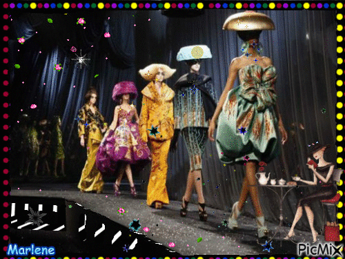 Portrait Carnaval Women Runway Colors Hat Deco  Glitter Spring Flowers Fashion Glamour - Zdarma animovaný GIF