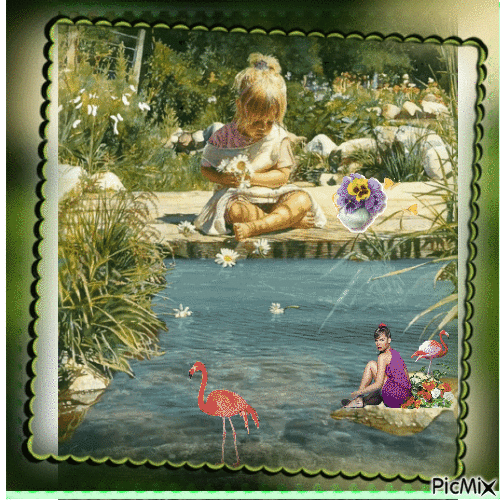 Menina brincar no rio - Darmowy animowany GIF