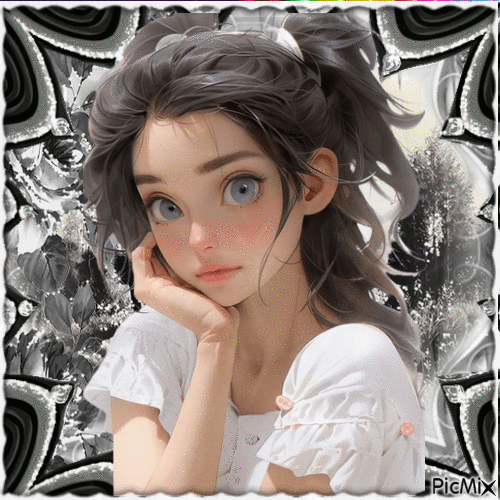 Portrait of young woman in black and white - GIF animado gratis