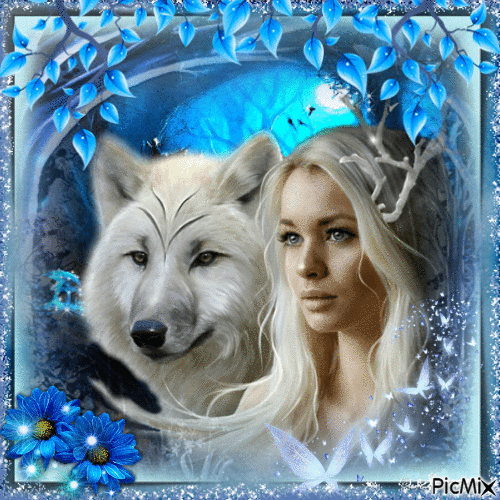 Lady and wolf - Free animated GIF