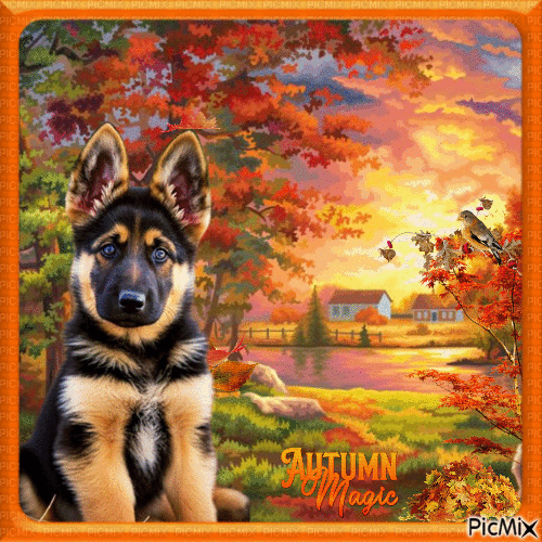 Doux chien en automne. - GIF animado gratis