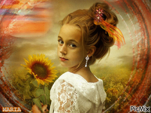 Girl with  sunflower seeds - Бесплатный анимированный гифка