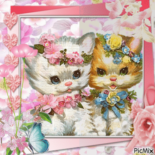 CHATS ET FLEURS - Free animated GIF