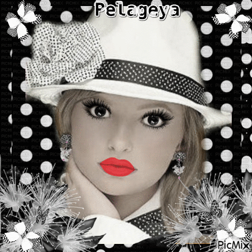la jeune fille au chapeau blanc et le rouge à lèvres rouge - Безплатен анимиран GIF