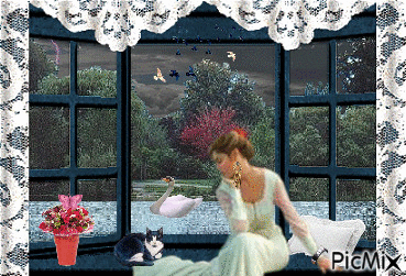 Femme à la fenêtre - 無料のアニメーション GIF