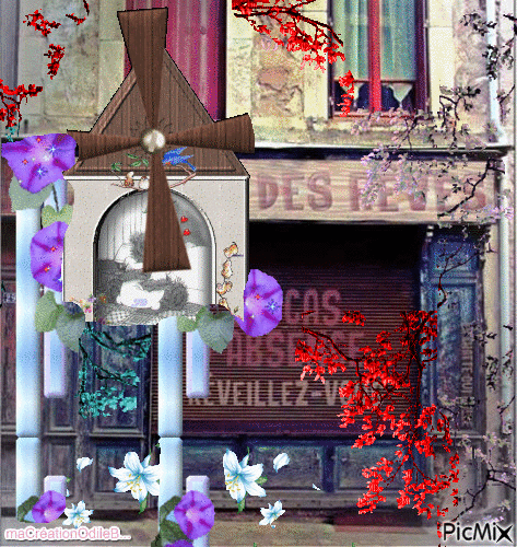Moulin et fleurs - Free animated GIF