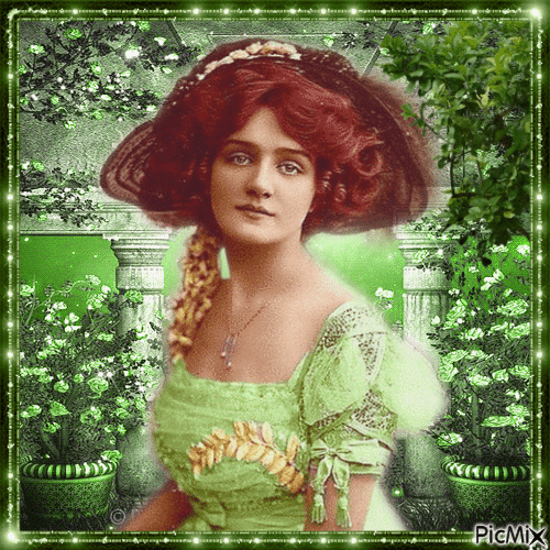 Frauenporträt auf grünem Hintergrund - Бесплатный анимированный гифка