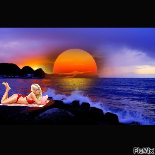 Teenage girl and sunset - PNG gratuit