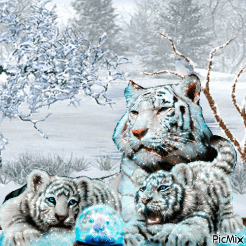 Tigers in Winter - Animovaný GIF zadarmo
