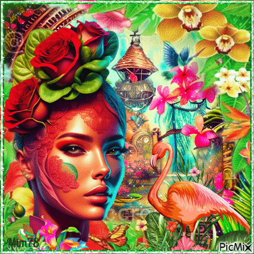 Femme avec des fleurs - Tropical - Δωρεάν κινούμενο GIF