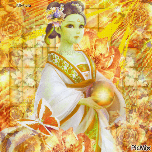 Asia woman in gold - Бесплатный анимированный гифка