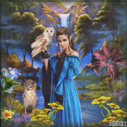 ☆☆ Fantasy woman and bird ☆☆ - Gratis geanimeerde GIF