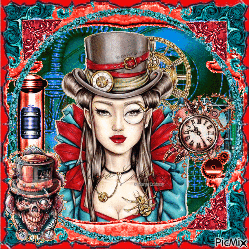 steampunk red and blue - Бесплатни анимирани ГИФ