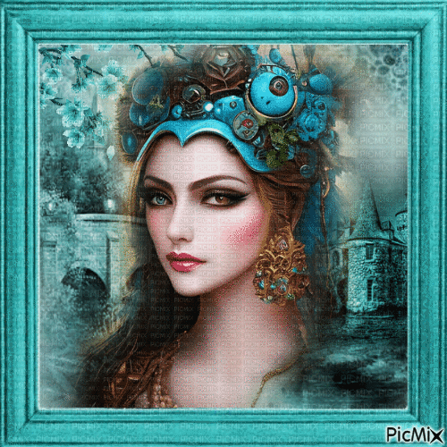 Portrait de femme en turquoise. - GIF เคลื่อนไหวฟรี