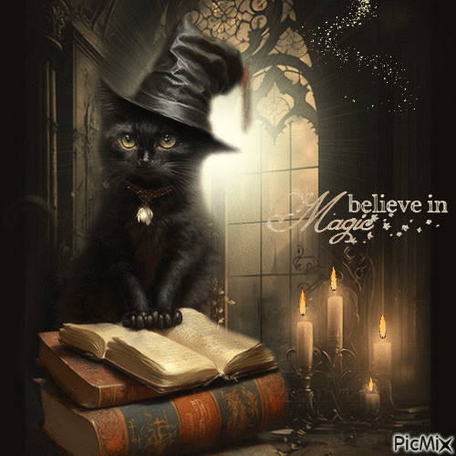 Magische schwarze Katze - Gratis animerad GIF