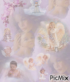 THREE OLDER ANGELS AND ABOUT 8 BABY ANGELS WITH LIGHT FLASHING ON THEM. - GIF animate gratis