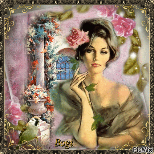 Portrait of a woman with a rose... - Δωρεάν κινούμενο GIF