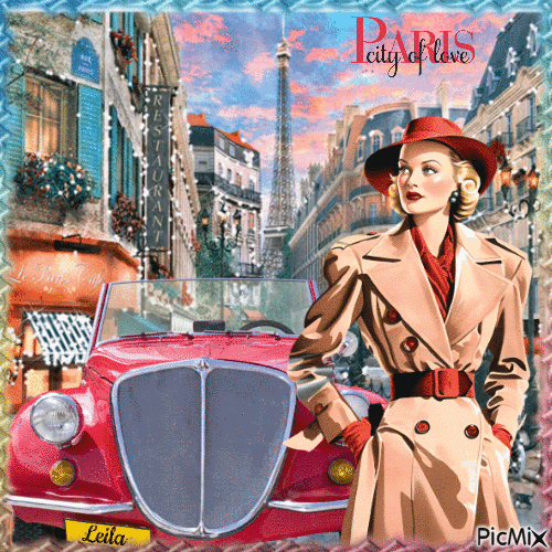 Paris. Woman, car, city - Gratis animerad GIF