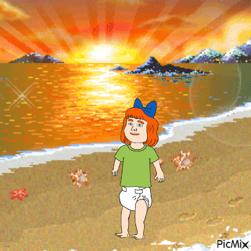 Redhead beach baby - Kostenlose animierte GIFs