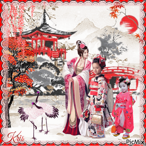 Art asiatique - Noir, blanc et rouge - GIF เคลื่อนไหวฟรี